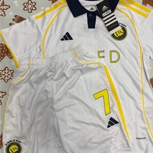 Ronaldo Alnassr white and Yellow Soccer Kit